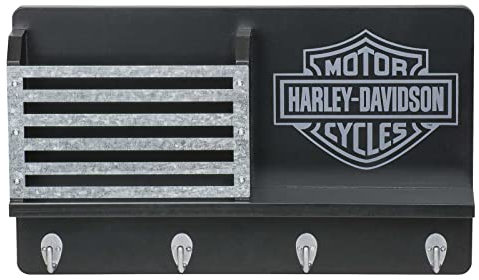 Harley-Davidson Bar & Shield Key Rack, Four Hooks & Metal Accents - Black