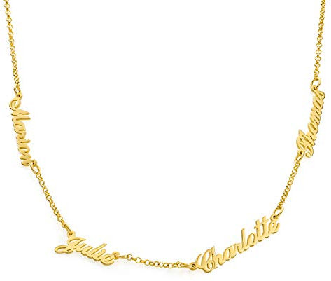 MyNameNecklace MYKA Personalisierte Namenskette mit bis zu 5 Namen aus Sterling Silber 925 / Vergoldet - Schmuck Geschenk für Damen - Mutter - Freundin (750er vergoldetes 925er Silber)
