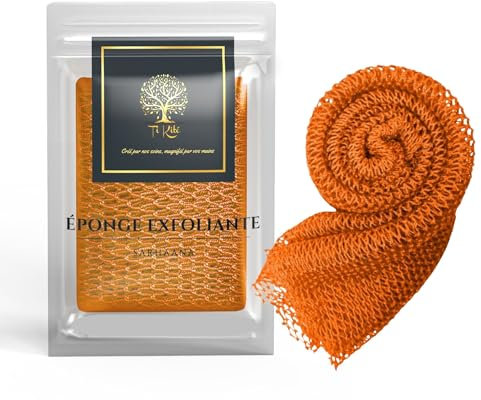 Sarhaana Filet de Douche africain Djampe Eponge de Bain exfoliante Gant Fleur de Toilette XL Accessoire Femme Homme Enfant Filet de Gommage corporelle (ORANGE)