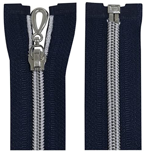 Aerzetix - C64097 - Set di 2 Cerniere Lampo a Spirale N°5 70cm separabile autobloccante - Rete in Nylon Argento - tiretto cursore in Metallo - Colore Blu Scuro - merceria
