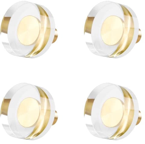 BokWin 4 Pcs Gold Crystal Knobs,Glass Brass Crystal Door Knob,Geometric Drawer Knobs Pull for Cabinet Dresser Furniture Cupboard(Round)