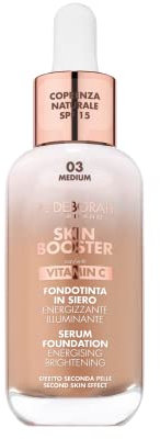 Deborah Milano Skin Booster Foundation aus Serum, LSF 15, Nr. 3 Medium, belebend und aufhellend, mit Vitamin C, natürlicher Effekt, glättet den Teint, 30 ml