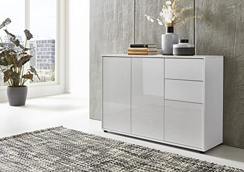 moebel-dich-auf Kommode Ben 10 Sideboard Türkommode Schuhschrank (weiß/weiß Hochglanz)
