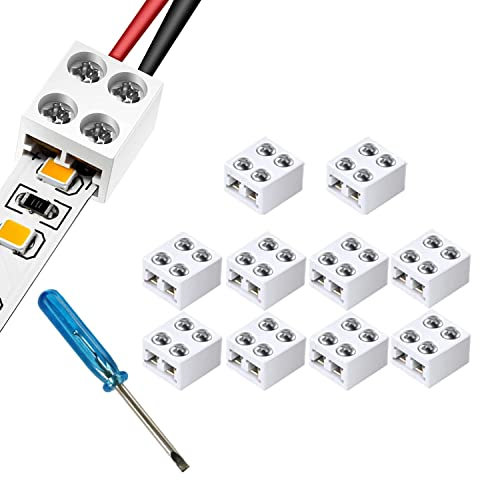 YUTOKEER 10 Pcs-2 Pin 8 mm Senza saldatura LED Band Luce Spina Morsettiere Spina LED per strisce luci nastro a filo per 5 V 12 V 24 V incluso cacciavite