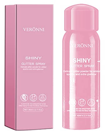 Glitter Spray, MKNZOME Glitter Capelli Spray Glitter Corpo Impermeabile Spray Brillantini Vestiti Make Up per Capelli, Viso,Halloween, Natale, Club, Feste
