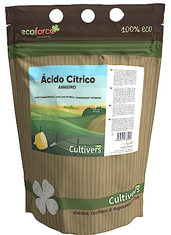 CULTIVERS Ácido Cítrico Anhidro 100% Puro 1 Kg | Limpiador Multiusos Ecológico | Corrector de pH para Agricultura y Riego | Ideal para Cocina, Baño y Jardín