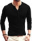 KUYIGO Men's Casual Henley Shirt Long Sleeve Slim Fit Plain Crew Neck Buttons Tee Tops L Black