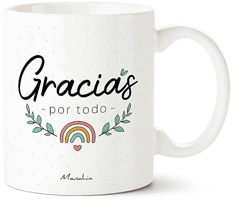 Manahia Taza Gracias Personalizada - Gracias por todo - Con caja de regalo en kraft - Impresa en Francia - 330 mL, Cerámica - Regalo de agradecimiento - Regalo para decir Gracias - Muchas gracias.