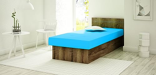 KIER FURNITURE Berta BIS Sofa Bed - Einzelbett – Bett Mit Matratze – Gästebett Klappbar – Bonell-federsystem – Polyurethanschaum – Ziernähte – 190x80x38/68cm – Esche Dunkel + Stoff Blau