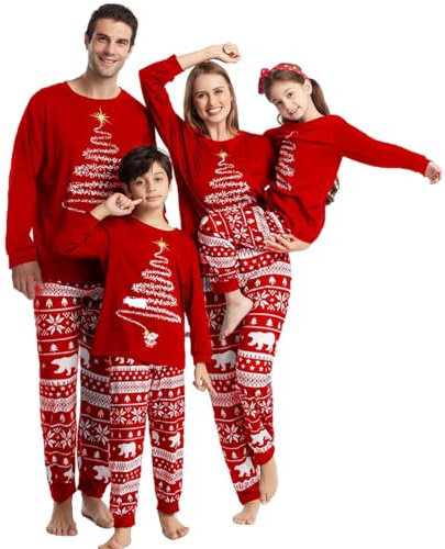 UUAISSO Ensemble Pyjama de Famille de Noël Vêtements de Vacances pour Hommes Femmes et Enfants Pyjama à Manches Longues Rouge Femmes S