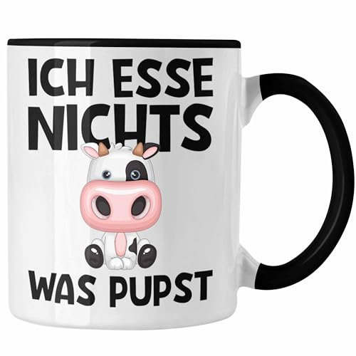 Trendation - Veganer Tasse Geschenk Ich Esse Nichts Was Pupst Vegetarier Vegan Geschenkidee Lustiger Spruch (Schwarz)