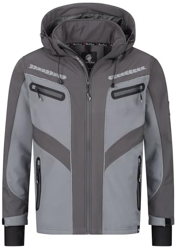 Rock Creek Herren Softshell Jacke Outdoor Jacke Windbreaker Übergangsjacke Anorak Kapuze Regenjacke Winterjacke Herrenjacke Jacket H-314 Grau 3XL