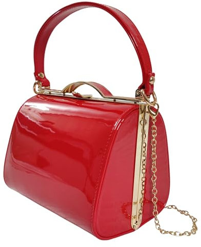 UShopUK Pochette a mano con manico superiore in pelle verniciata, per matrimoni, balli di fine anno, feste, serate, Rosso, medium