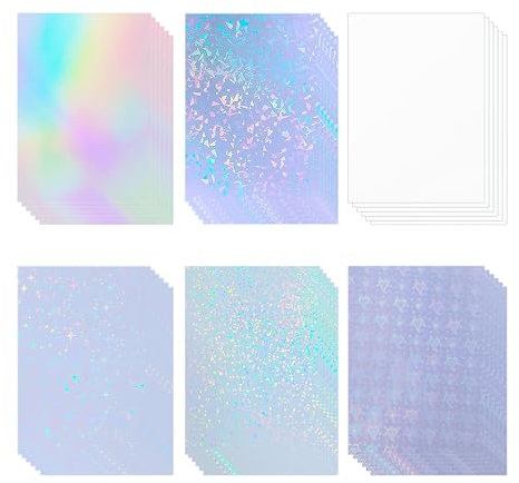 Bleidruck 36 Blatt holografische klares Vinyl holografische Aufkleber Papier selbstklebend transparentes holografische Overlay Film mit A4 Größe 6 Styles gemischt