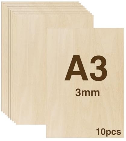 WISYOK 10pcs Sperrholz 3mm, Sperrholaplatte A3, Holz Platten, Holzplatten zum Basteln, Holzplatt für DIY Holzarbeiten, Laserbearbeitung, Brandmalerei, Modellbau, Geschenke, Deko, Gemälde -420x300*3mm