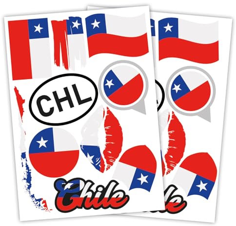 Finest Folia 2er Set DIN A4 Länderaufkleber Fahne Aufkleber Länderfahne Flagge für Auto Motorrad Sticker Länderflagge selbstklebend wetterfest R217 (11 Chile)