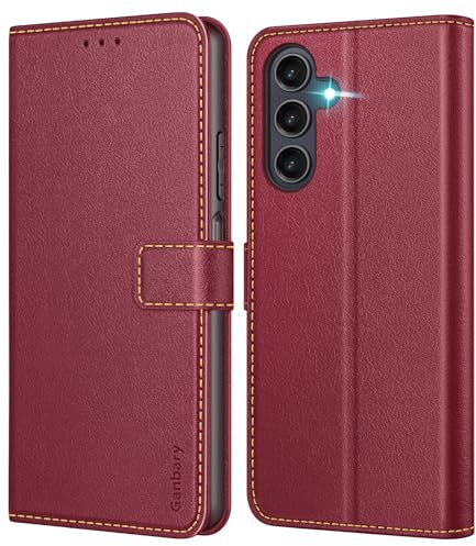 Ganbary Funda Compatible con Samsung Galaxy A25 5G, Funda Tapa Libro Movil PU Cuero Funda para Samsung Galaxy A25 5G [Protección Completa] [Ranura Tarjeta][Función Soporte], Borgoña