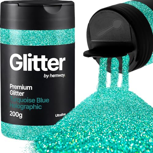 Hemway Turquoise Blue Holographic Glitter Shaker, 210g Ultrafine Glitter | for Resin & Epoxy Crafts for Decorating, Halloween, Christmas, Nail, Face, Art