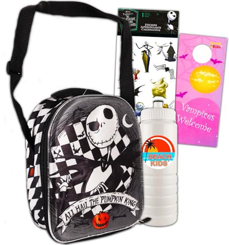 Disney Nightmare Before Christmas Lunch Bag - Nightmare Before Christmas Lunch Box Bundle Includes Jack Skellington Lunch Box, Water Bottle, Stickers, More | Jack Skellington Lunch Bag