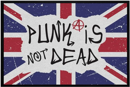 OM3® lustige Fußmatte mit Spruch - Punk is not Dead - Anarchie Zeichen - Union Jack im Graffiti Look - Geschenk für Punker Rebellen Rocker - rutschfest & waschbar - 60x40cm -