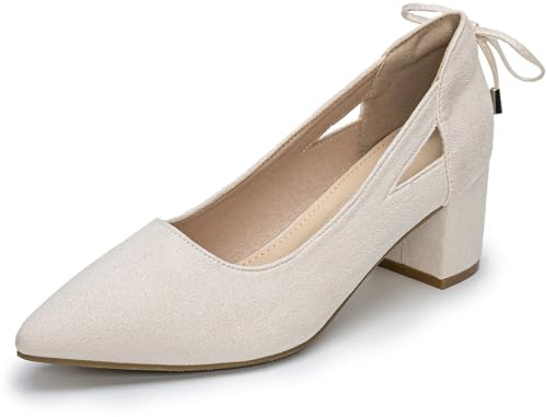 Décolleté classiche da donna con tacco a blocco, vestibilità larga, décolleté, Bianco sporco, 39 EU