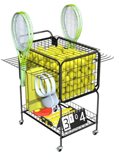 Lhysn Tennis Ball Cart, Tennis Racket Holder, for 350 Balls, Trolley Cart with Wheels Laundry Basket, Extra Large Utility Trolley for Storage Sport Equipments DIY Tools Toys Ball Hopper Tennis Racket