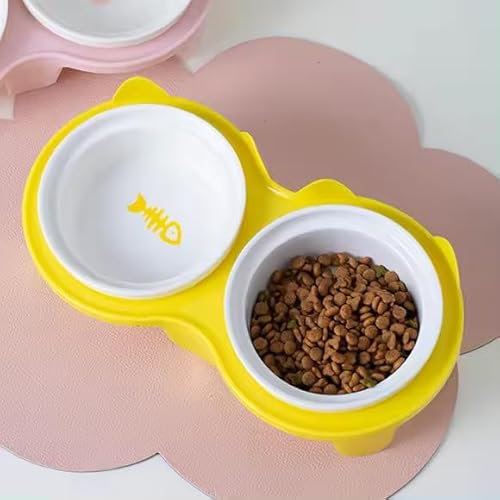 Dog Bowls Cat Food Bowl Removable Non-Spill Ceramic Food and Water Bowls Non-Slip for Small Dogs and Cats (Yellow)