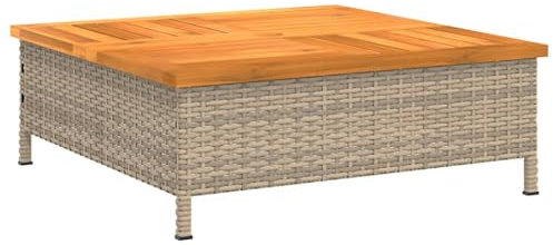 Tavolino da salotto in rattan con piano in legno massello per giardino, tavolino quadrato da esterno con foro per ombrellone, mobili da balcone a bordo piscina