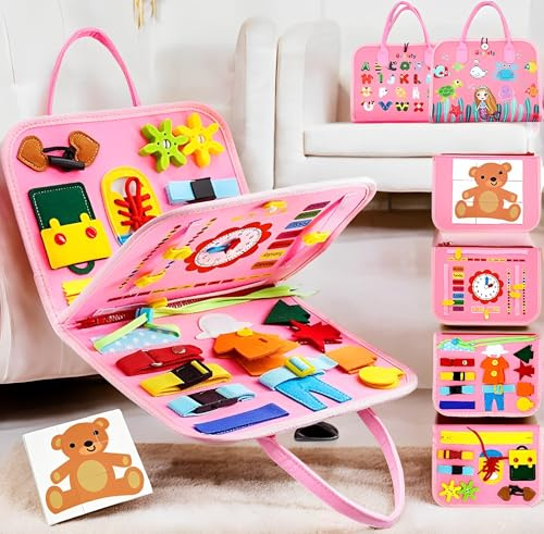 JIAMIAN Busy Board für Kleinkinder, Pädagogisches Lernbrett für Feinmotorik, Montessori Sensorische Aktivitäten, Puzzle Spielzeug Spiel Spleißbrett, Kleinkindspielzeug für Kinder, Mädchen