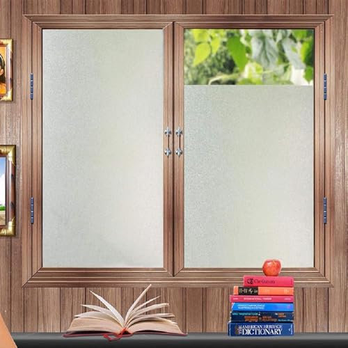 Zindoo Window Film Privacy Frosted Window Film Opaque Film Window Stickers for Glass Windows Frosting No Glue Anti UV Self Adhesive Sun Block Home Bathroom Office, 75x400cm