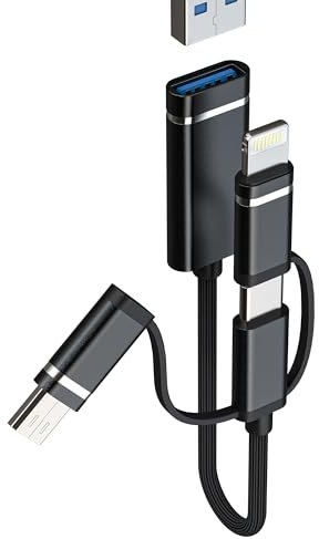Adaptateur USB C Lightning Micro USB Mâle Vers USB-A Femelle(3en1)OTG 3.0 Câble Pour IPhone 16 15 14 Pour IPad Type C Prise Connecteur Compatible Avec Samsung Lecteur Audio Clé USB Externe PC Tablette