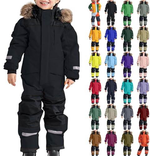 KDEIHT Schneeanzug Kinder Unisex Skianzug Verdickt Warm Skioverall Winter Warme Skianzüge mit Kapuze Schneeoverall Wasserdicht Winddicht Winteranzug Outdoor Thermo Schneeanzüge Mädchen Einteiliges