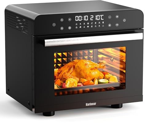 Karinear 36L Air Fryer Oven, 1800W Stainless Steel Airfryer Oven 10 in 1 Countertop Use with Double-layered Glass Door, Full Accessory Set