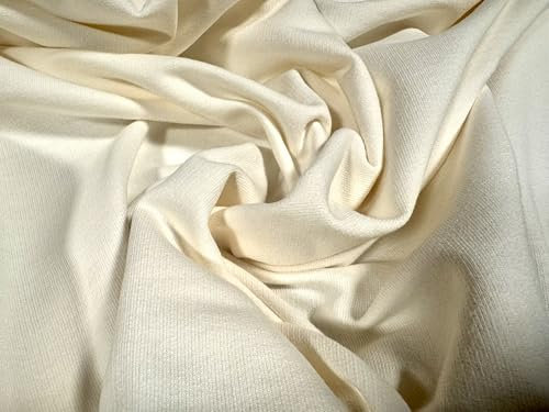Sweatshirtstoff aus French Terry-Baumwolle, Loopback, Meterware, einfarbig, Hellcremefarben