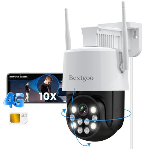 4G LTE Telecamera con SIM 4G da Esterno, Bextgoo 360° 2K Telecamera Senza WiFi, 24/7 Videocamera Sorveglianza Esterno, Tracciamento Automatico, Rilevamento del Movimento, Visione Notturna Colori, IP66