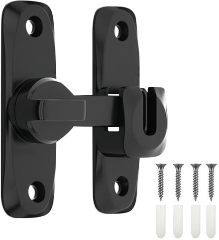 Cerradura de puerta corrediza, 90/180 grados, cerradura de seguridad para puerta corrediza de granero, cierres de seguridad para puertas de madera, patio y puertas de garaje (negro)