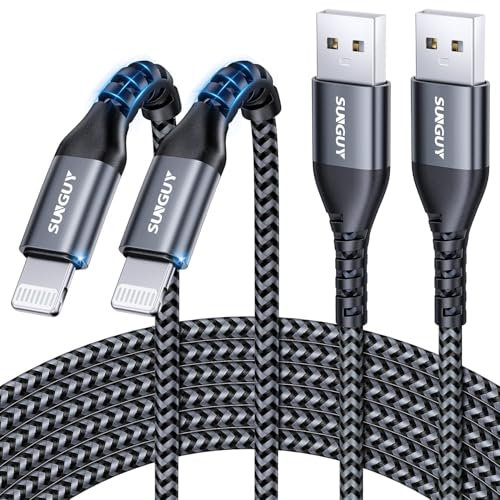 SUNGUY Cable i-Phone 3 m [2 Piezas] Cable i-Phone Carga Rapida MFi Certificado Cable Cargador i-Phone compatible con i-Phone 14/13/12/11 Pro Max Mini Xs 8 7 6 5 Plus, iPad Air/Mini