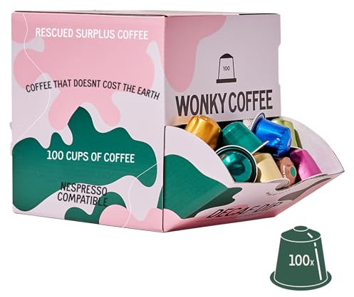 Wonky Coffee Decaf Dip - 100 Pods Compatible with Nespresso Coffee Machines Made of Rescued Surplus Pods from Micro-Roasters to the Biggest Coffee Brands in the World. (Standard, Decaf Dip)