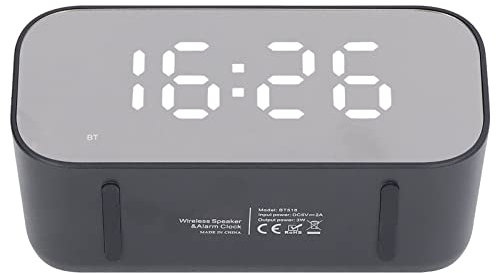 GOWENIC Portable Alarm Clock Radio, BT Digital Oval Dual AM FM Alarm Clock Dimmer Control Desk LED Sleep Timer Temperature FM Radio for Home Office Bedroom (Black)