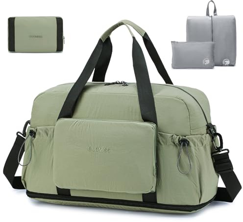 SPAHER Erweiterbare Handgepäck Tasche 55x40x23 Lufthansa Faltbare Reisetasche Groß Sporttasche mit Nassfach Damen Herren Weekender Gym Travel Bag wasserdichte Fitnesstasche mit Kulturtasche Grün