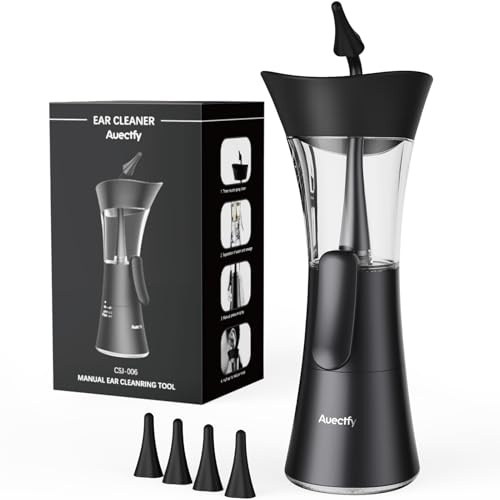 Ear Wax Removal Kit - One-Hand Control Ear Cleaner Tool, Easy to Use Manual Ear Irrigation Flushing System with Soft Silicone Tip for Effective & Safe to Clean Ear Built Up Wax Home Use(Black)