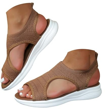 HEONSATI Sandals for Women Orthopedic, Sandals with Arch Support Summer Slip on Ladies Wedge Slingback Walking Slip on Platform Shoes Casual Beach Slingback Comfy Washable Slide Sport Shoes