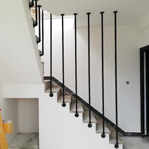 Ringhiere per Scale per Interni ed Esterni, corrimano per Scale Montato a soffitto, balaustre in Ferro battuto con Tubo Tondo in Metallo Nero, corrimano di Protezione a Forma di L(135cm(4.4ft))