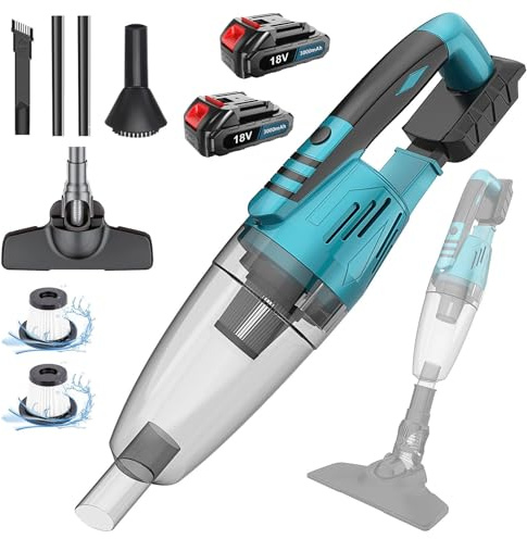 Akku Staubsauger Kabellos für Makita, Starke 10000Pa Handstaubsauger Autostaubsauger für Tierhaare Holzböden Fliesen Teppiche und Autoinnenräume, 2PCS 3000mAh Batterien