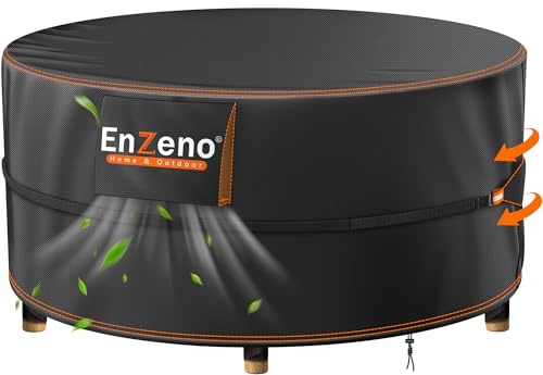 Enzeno Garden Furniture Cover Waterproof,Outdoor Rattan Round Table Covers | 420D Oxford Patio Circular Table Chair Set Cover with Waterproof Sealing Strip,Metal Buckle & Velcro,Air Vents 250x90cm