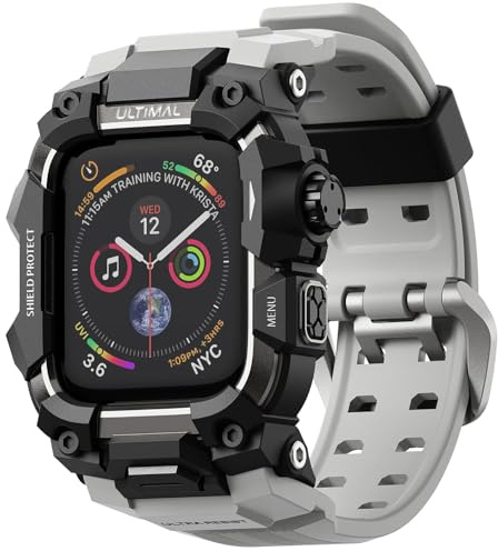 ULTIMAL Cinturino sportivo compatibile con Apple Watch da 44 mm/45 mm, custodia protettiva militare, robusto cinturino in TPU per iWatch serie 9, 8, 7, 6, 5, 4, SE, 44mm, Plastica, Nessuna pietra