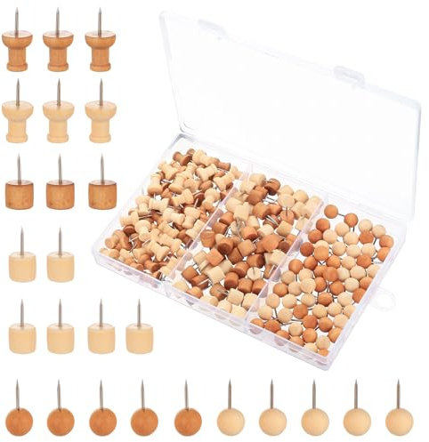 jiuxlaan 180 Pcs Chinchetas de Madera para Tableros de Corcho, 6 Estilos