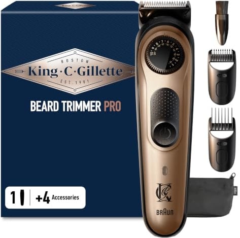 King C. Gillette Rasoio Elettrico Barba Pro, Selettore di Precisione, Cura Barba Uomo, 40 Impostazioni di Lunghezza, Lame Rasoio Affilate, Pettini Regolatori, Testine Lavabili, Idea Regalo Uomo | Ricaricabile, Cura Barba Uomo, 40 Impostazioni di Lunghezza, Lame Rasoio Affilate, Pettini Regolatori, Idea Regalo Uomo