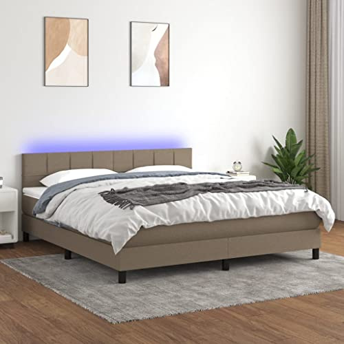 QJBSAVVA Boxspringbett 160x200 cm Taupe mit LED und Matratze, höhenverstellbares Kopfteil aus robustem Stoff, modernes Doppelbett für Schlafzimmer und Gästezimmer
