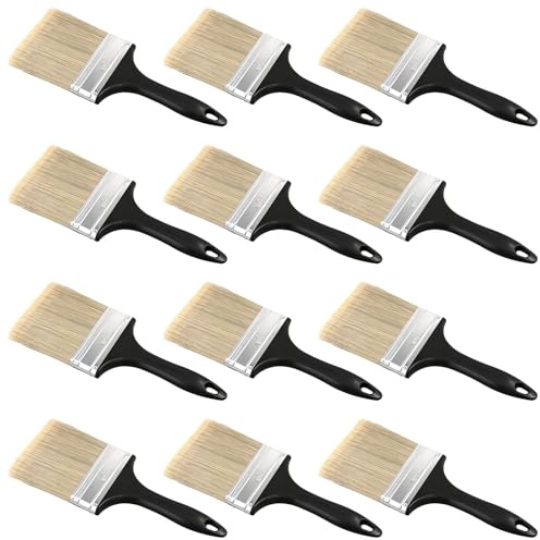 SENJEOK 12 Pcs 4 Inch Paint Brush, 100mm Draw Paint Brush with Black Plastic Handle for Staining Varnish Painting
